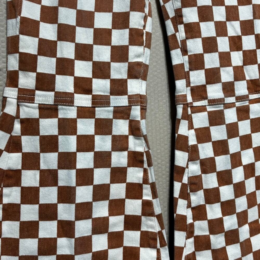Blue B Collection Checkerboard Bell Bottom Jeans Women's Small Brown White Flare - Picture 2 of 8